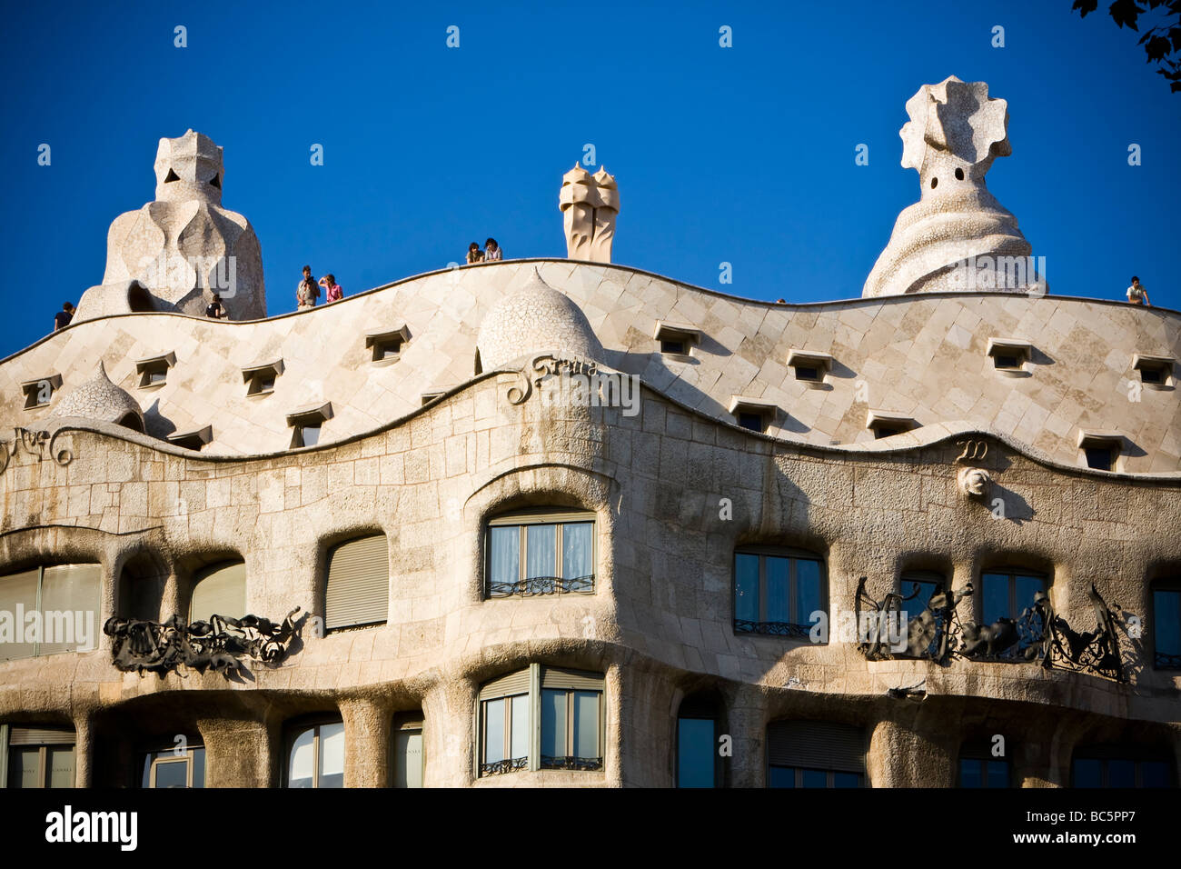 Exterior view of Casa Mila modernist style house built by Gaudi ...