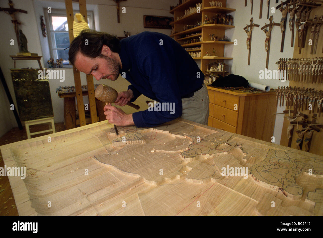 italy, south tyrol, val gardena, ortisei st ulrich, wood carving Stock