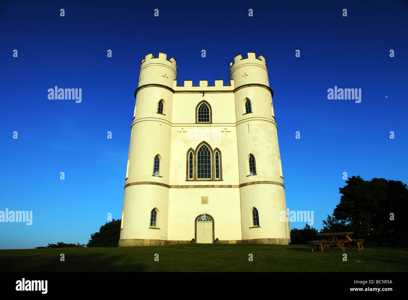 Lawrence Castle, is a Grade II* listed triangular tower, originally built in 1788 by Sir Robert Palk Stock Photo