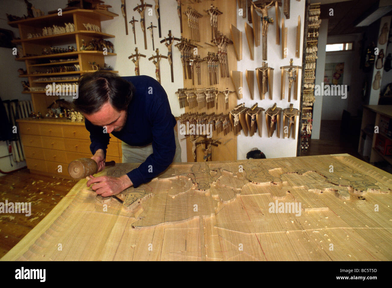 italy, south tyrol, val gardena, ortisei st ulrich, wood carving Stock