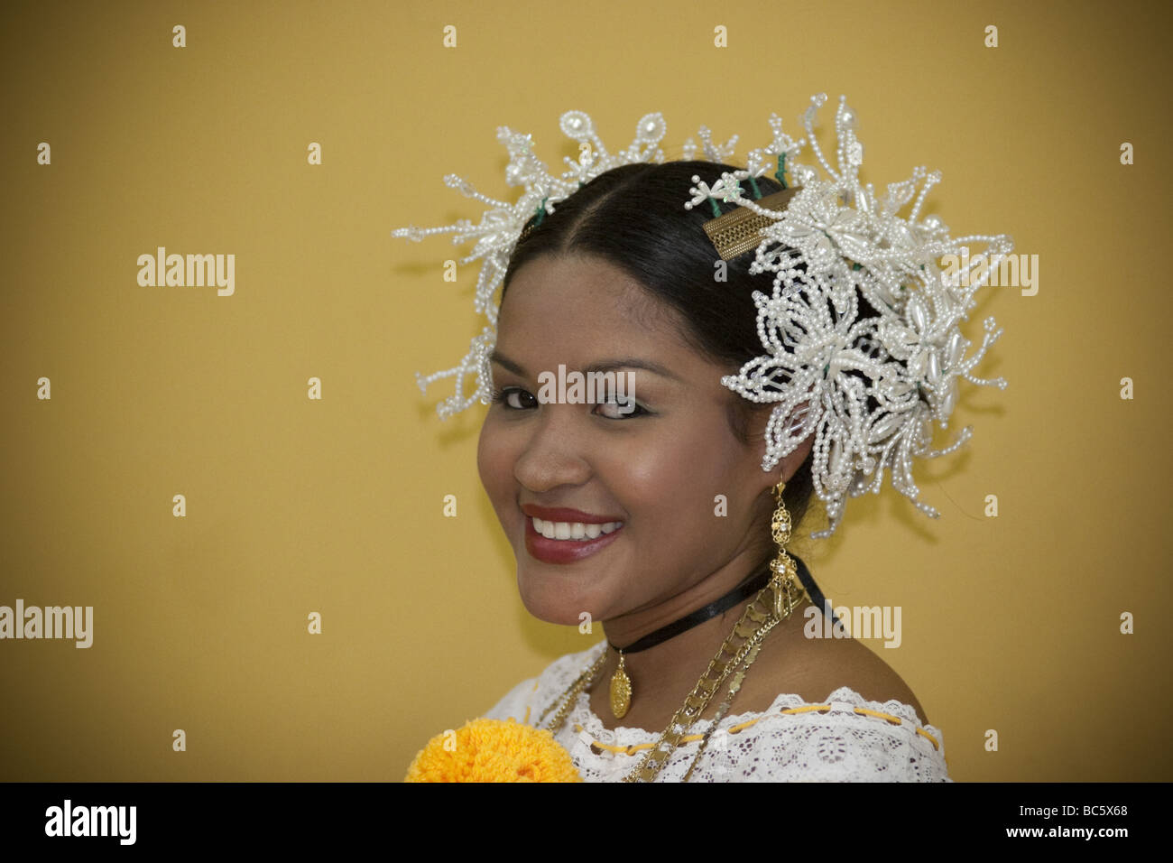 Panamanian folkloric dancer wearing a pollera, ULACIT folkloric meeting
