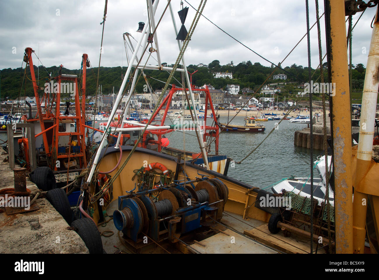 Lyme Regis Holiday Resort Dorset UK Harbour Quay Fishing Boats Stock