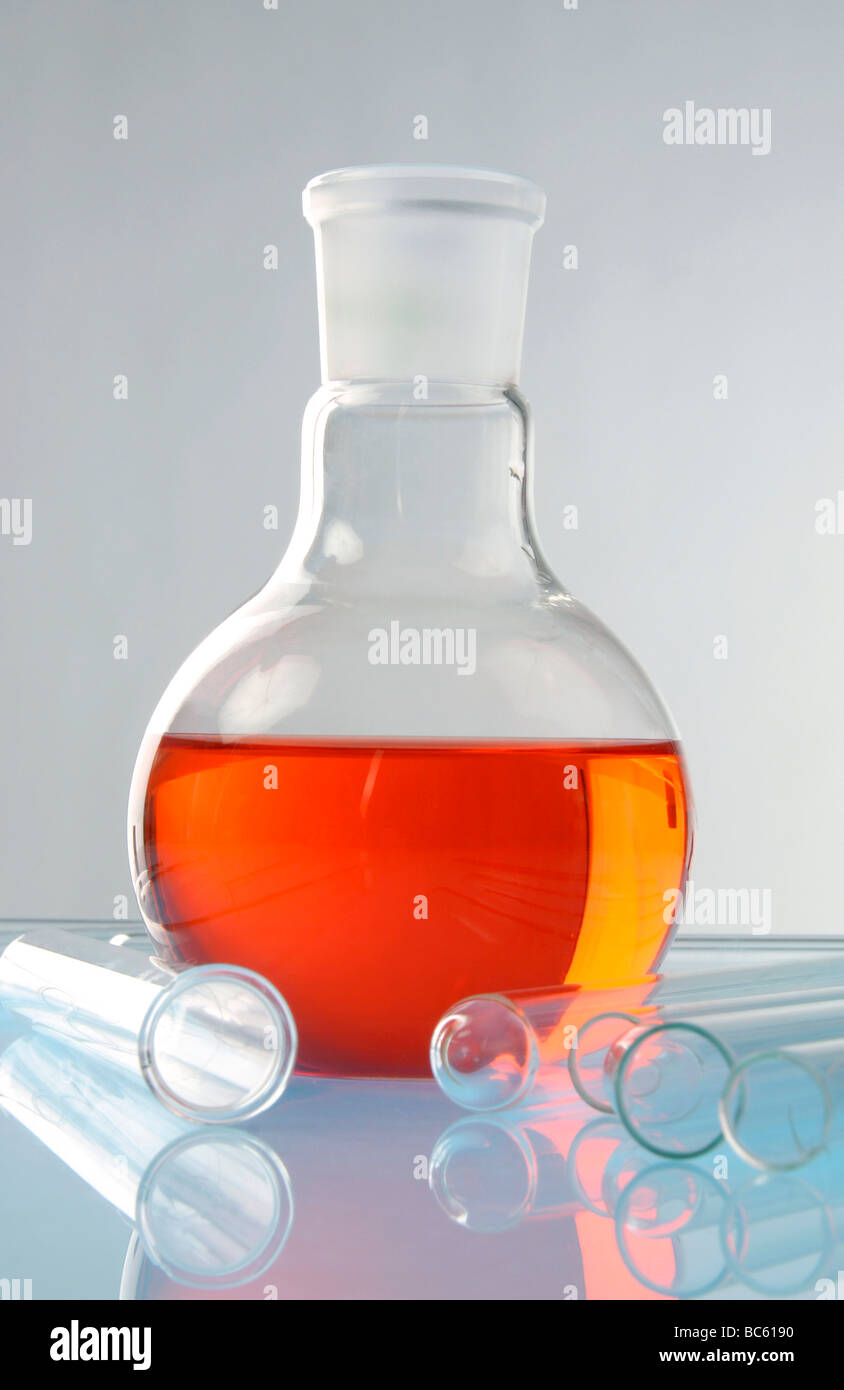 Closeup of laboratory beaker and test tubes Stock Photo Alamy