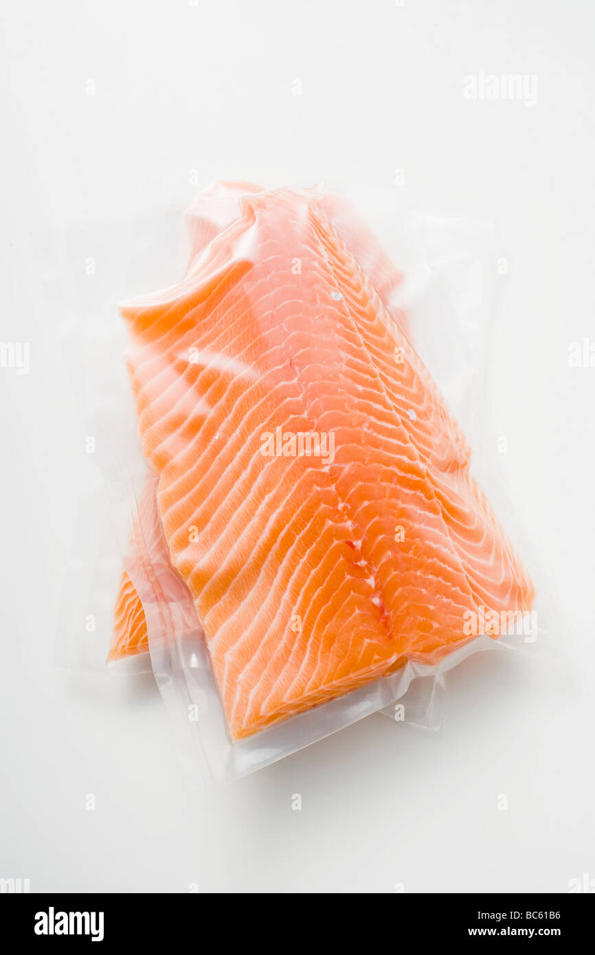 Salmon fillet in plastic packaging Stock Photo Alamy