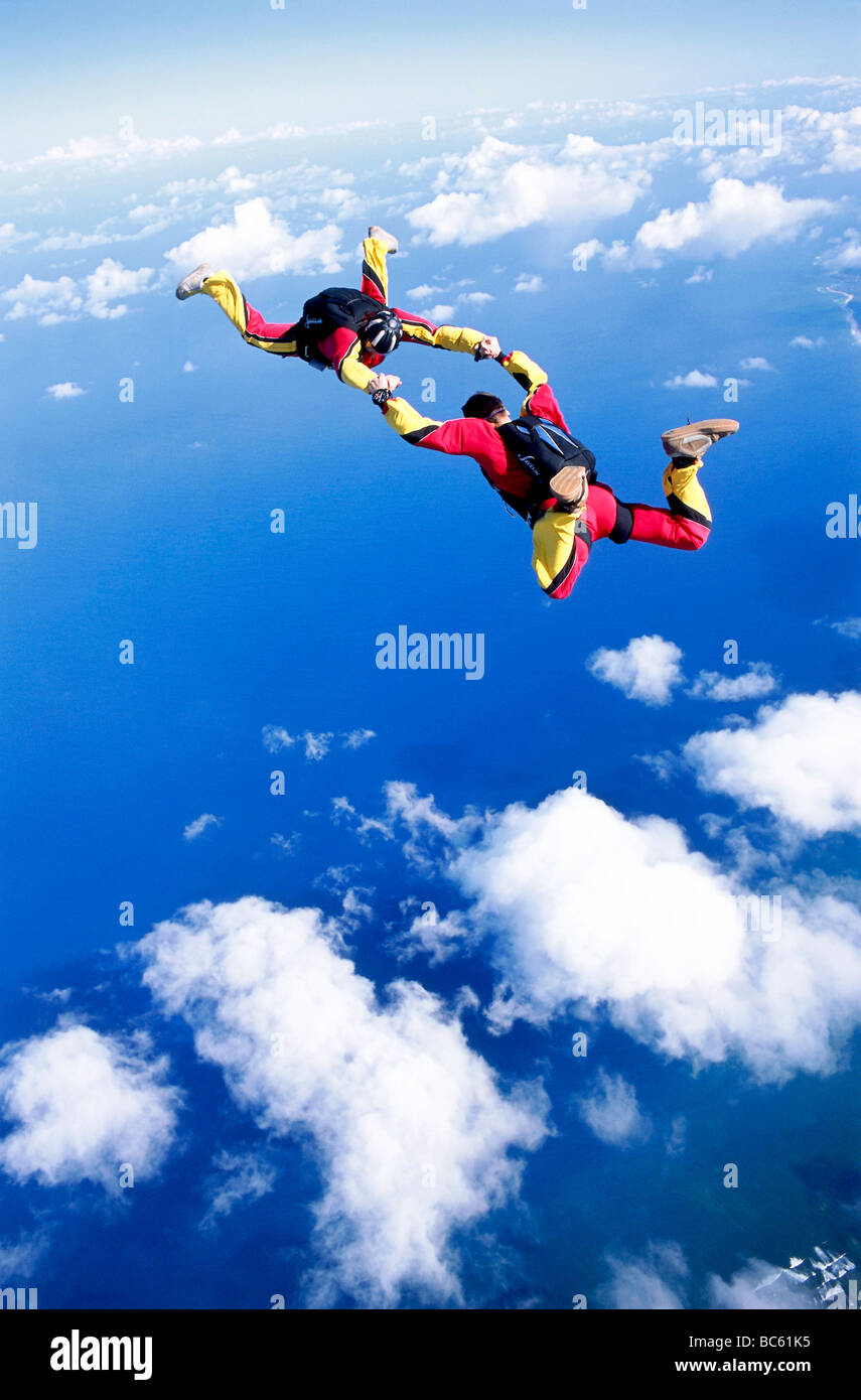 two people doing parachute jumping, full shot Stock Photo Alamy