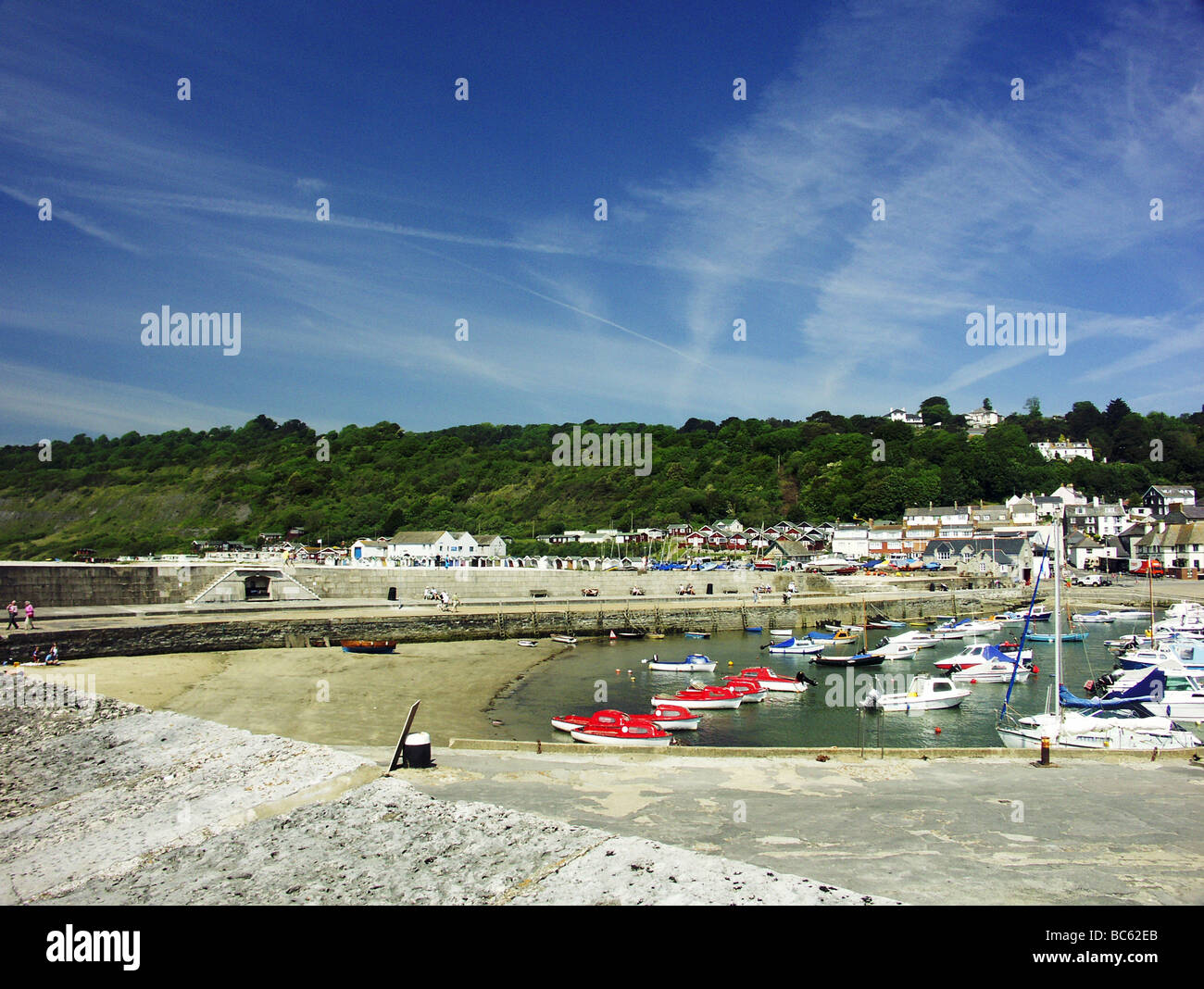 Lyme Regis Holiday Resort Dorset UK Harbour Boats Quay Wall Stock Photo