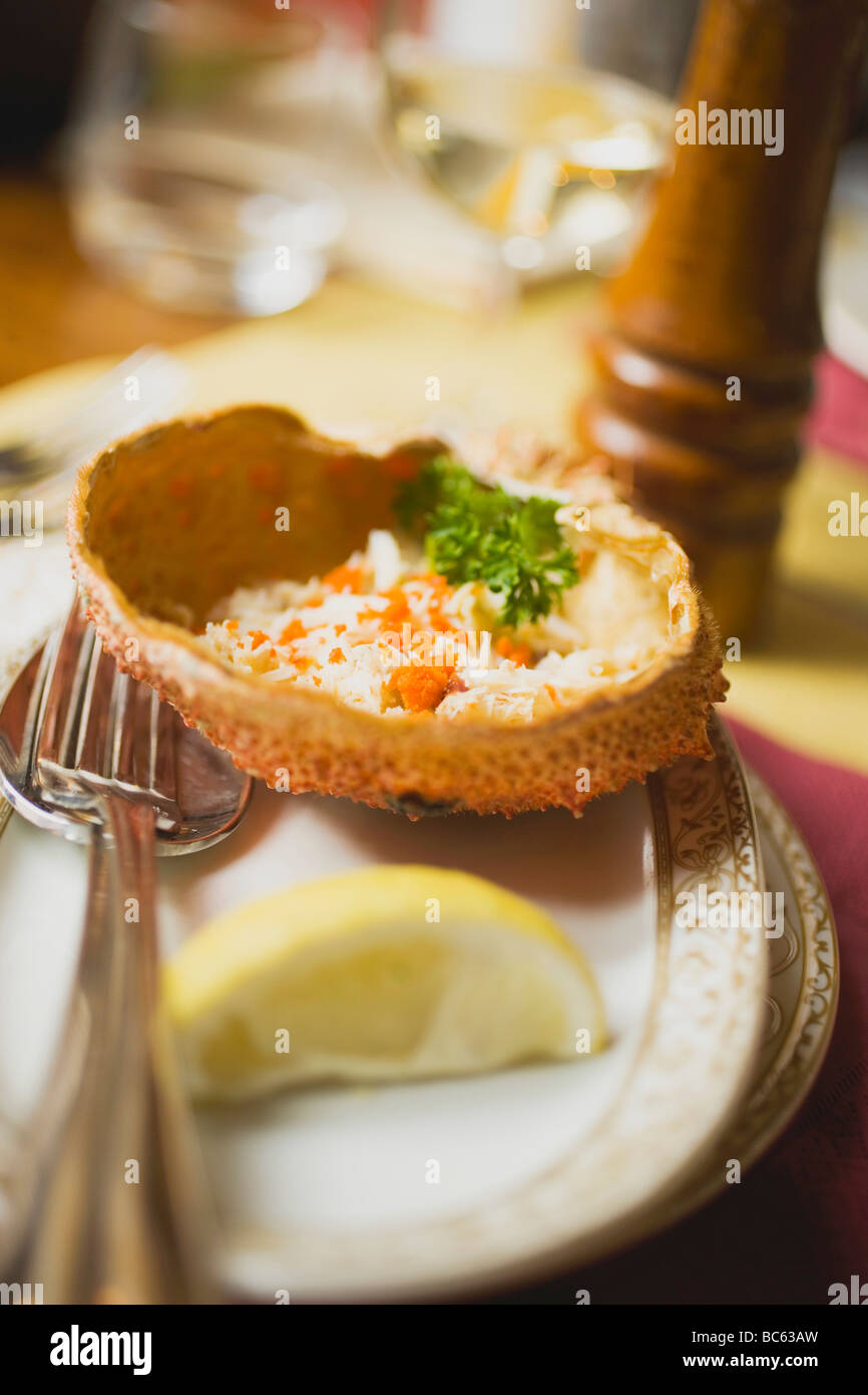 Crabmeat in crab shell (Venice, Italy) - Stock Photo