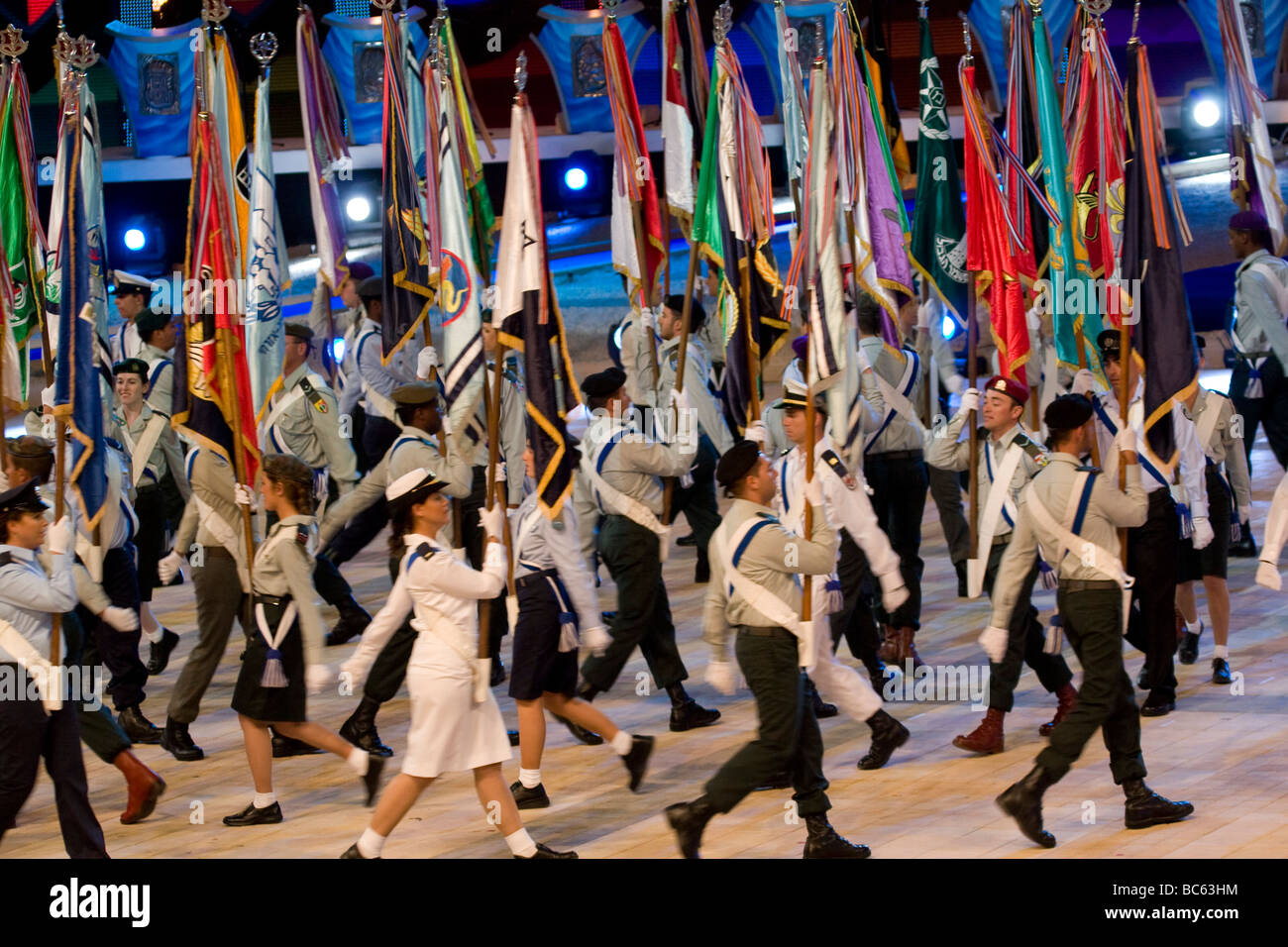 Israel Jerusalem Mount Herzl Israel s independence day parade 61 years to the state of Israel Military flag bearers on parade Stock Photo
