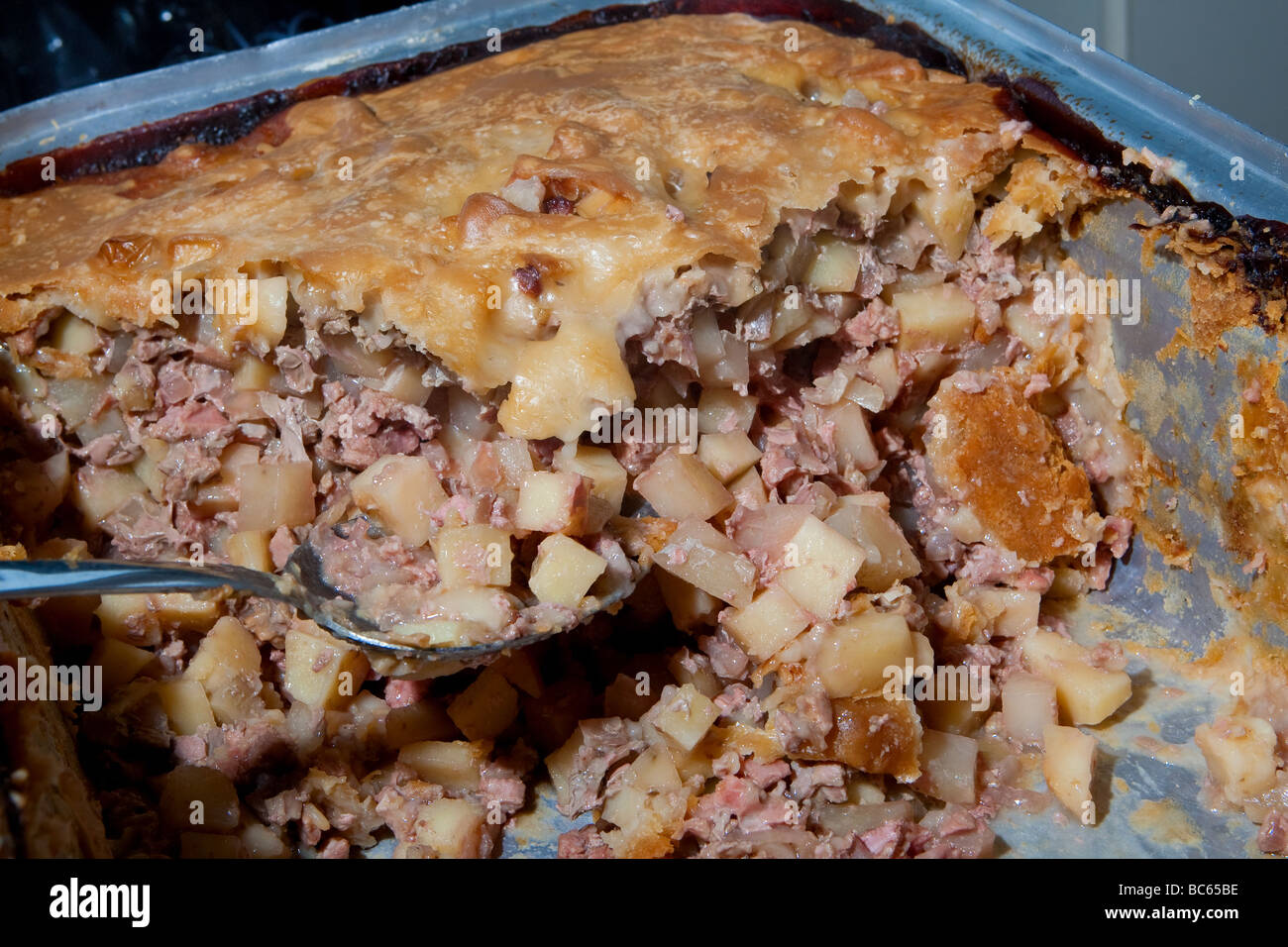 Detail of a tourtiere du Lac-Saint-Jean, a French-Canadian meal from the  region of Saguenay and Lac St-Jean in Quebec Stock Photo - Alamy