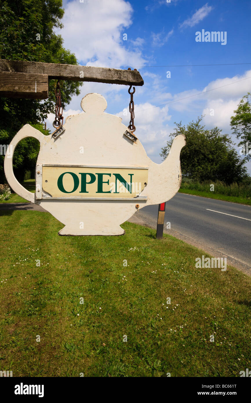 Cafe open sign shaped like a teapot Stock Photo