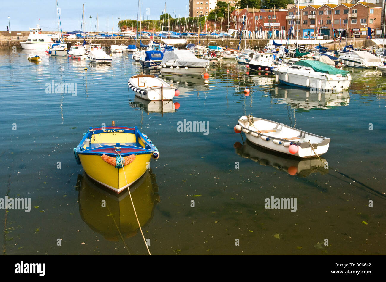 Paignton Harbour Torbay South Devon with the tide in and craft moored