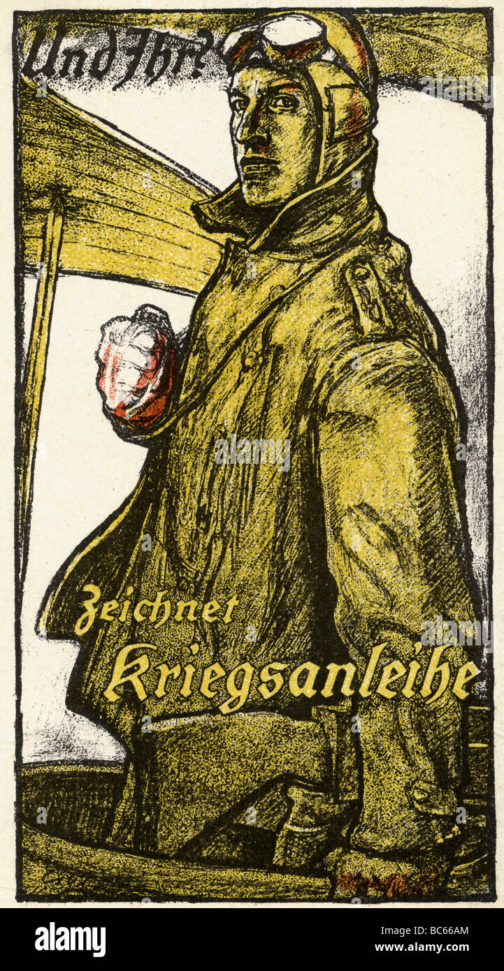 events, First World War / WWI, propaganda, postcard 'Und Ihr? Zeichnet Kriegsanleihe' (And you! Buy war bonds), draft by Fritz Erler, Germany, circa 1917, Stock Photo