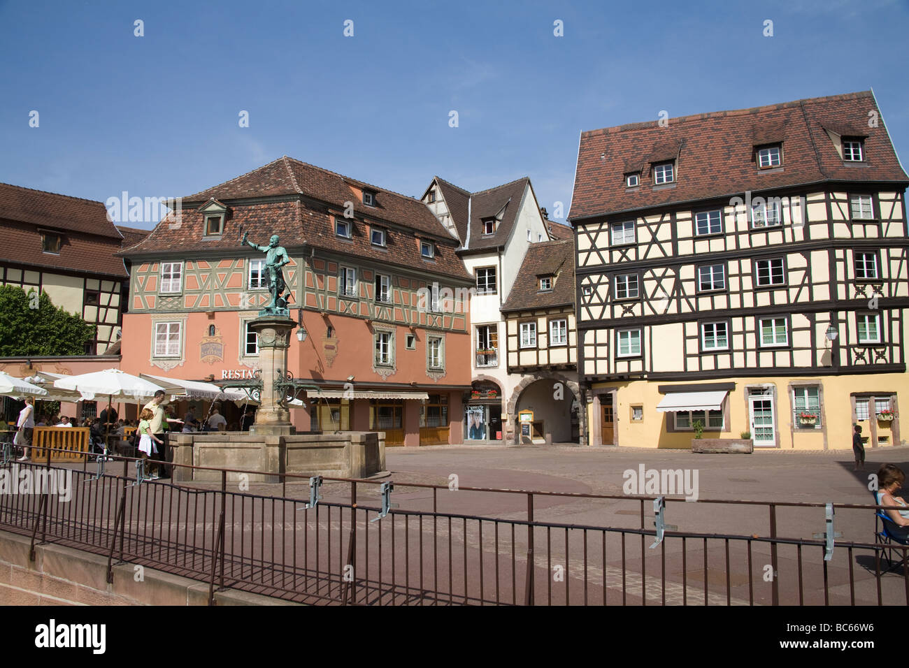 Colmar Alsace France EU Fountain Schwendi by Barholdi in Place de L Ancienne Douane The Old Customs House Stock Photo