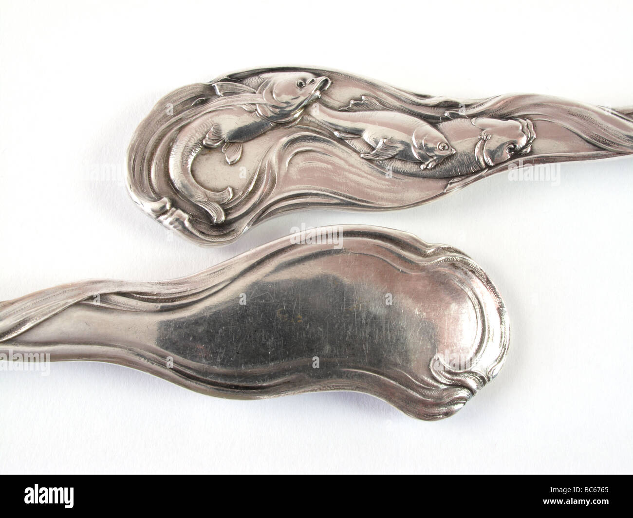 Antique German Art Nouveau silver fish servers by Bruckmann circa 1900