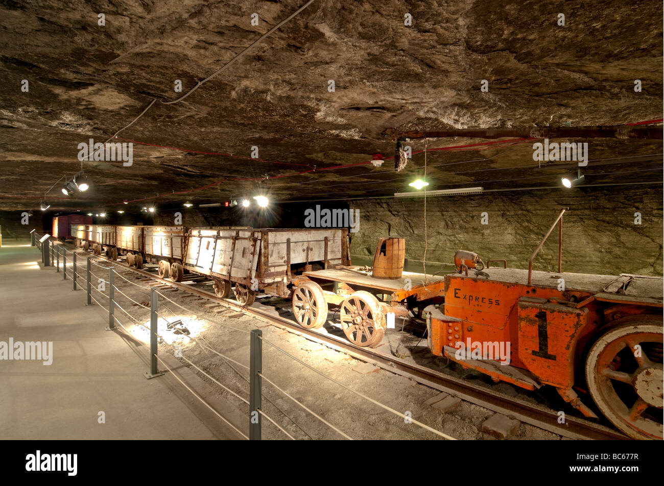 Rail car display, Kansas Underground Salt Museum, Hutchinson, Kansas. Stock Photo