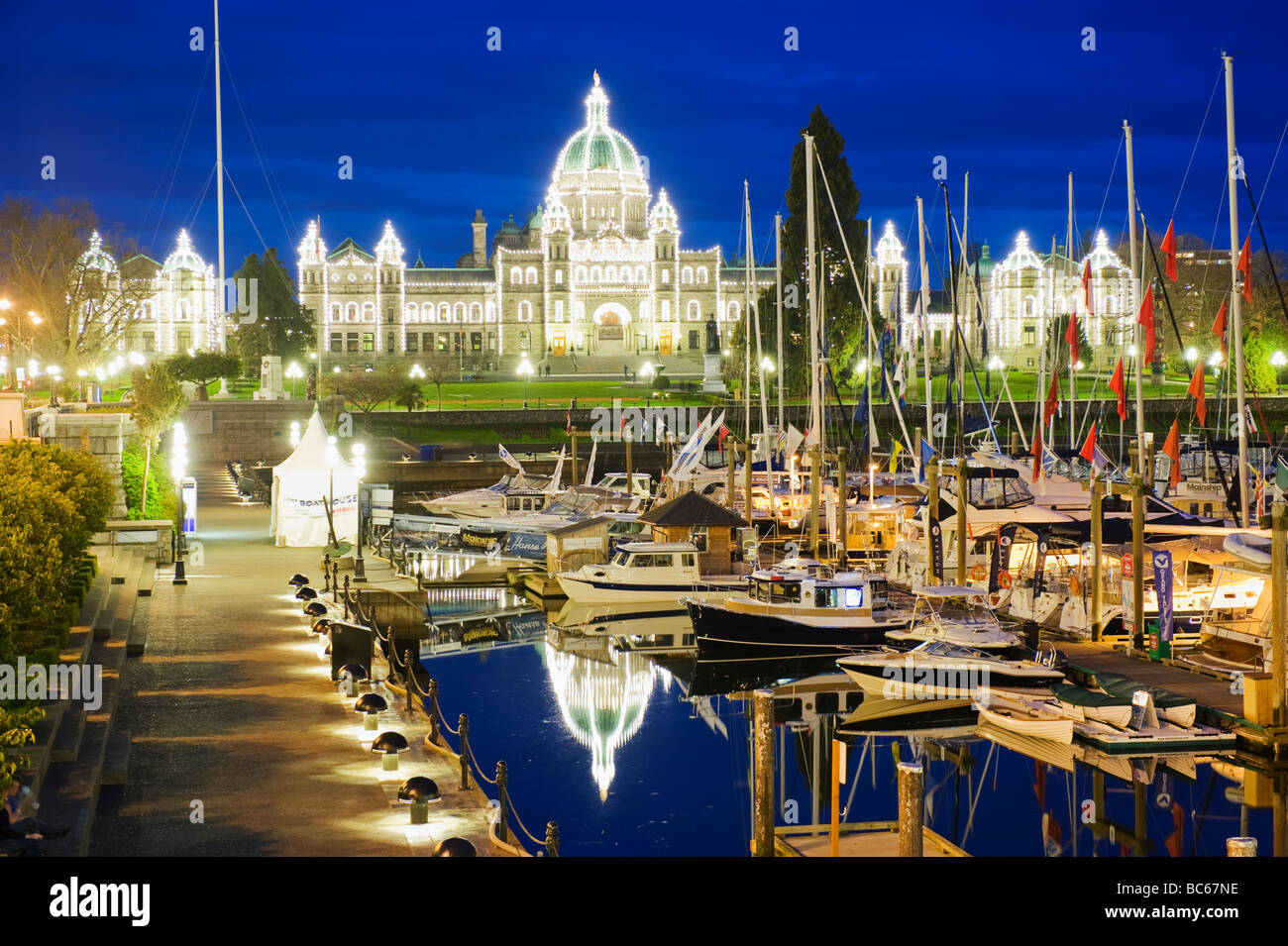 Parliament Buildings on James Bay Inner Harbour Victoria Vancouver Island British Columbia Canada Stock Photo