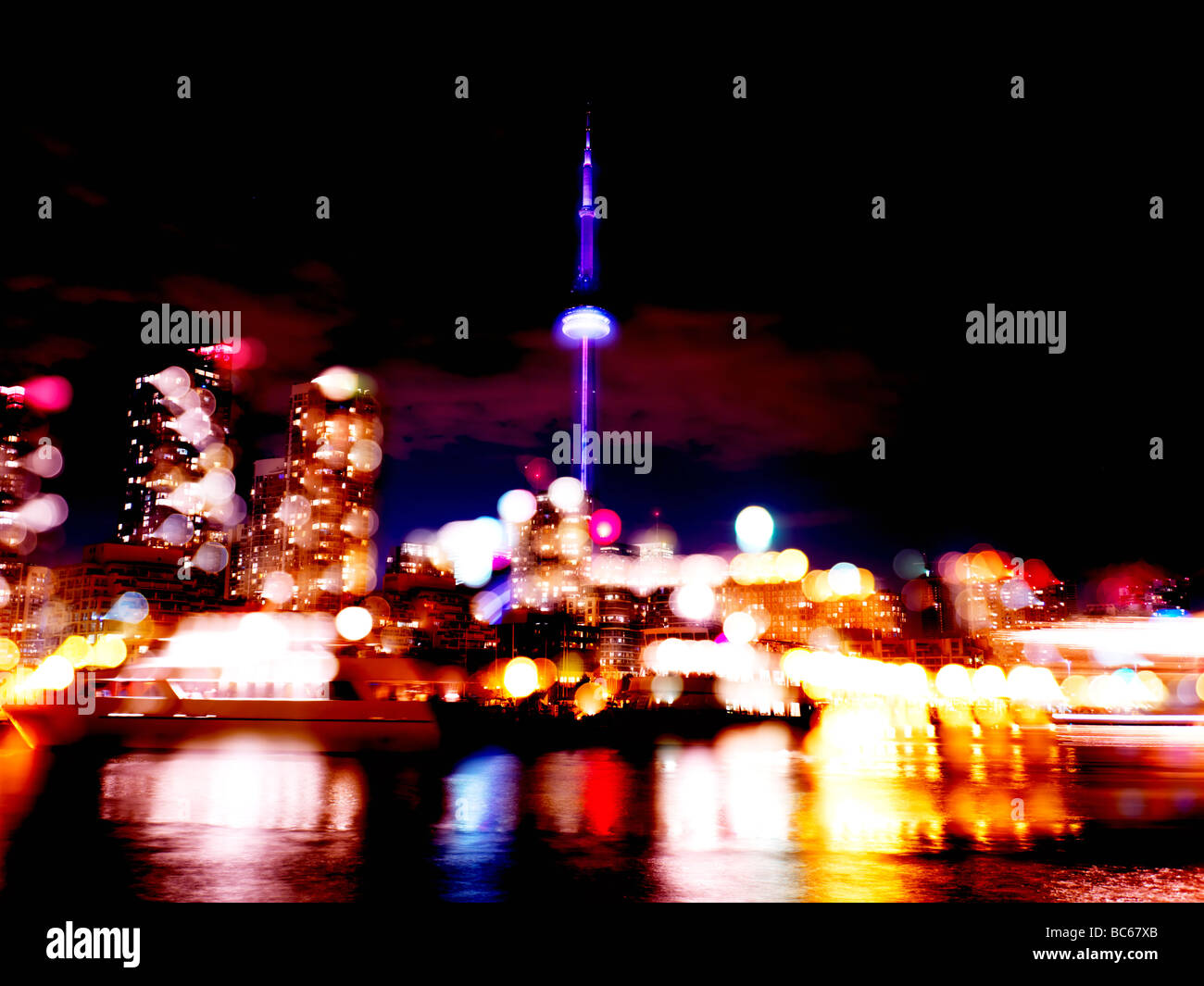 Toronto downtown harbourfront skyline nighttime scenery Stock Photo