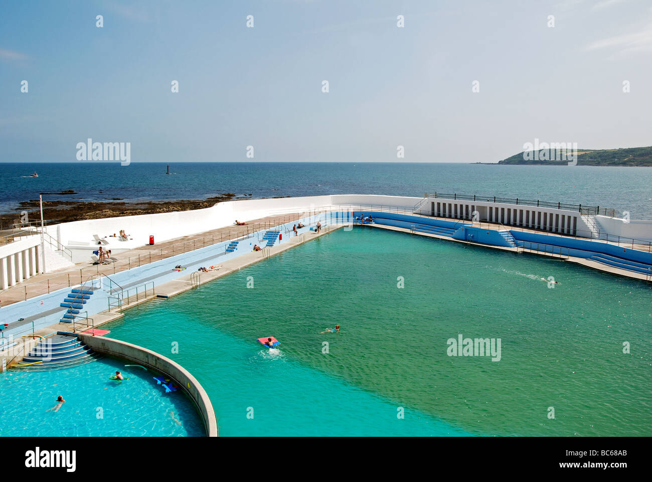 the open air jubilee swimming pool, on the seafront at penzance in cornwall,uk Stock Photo