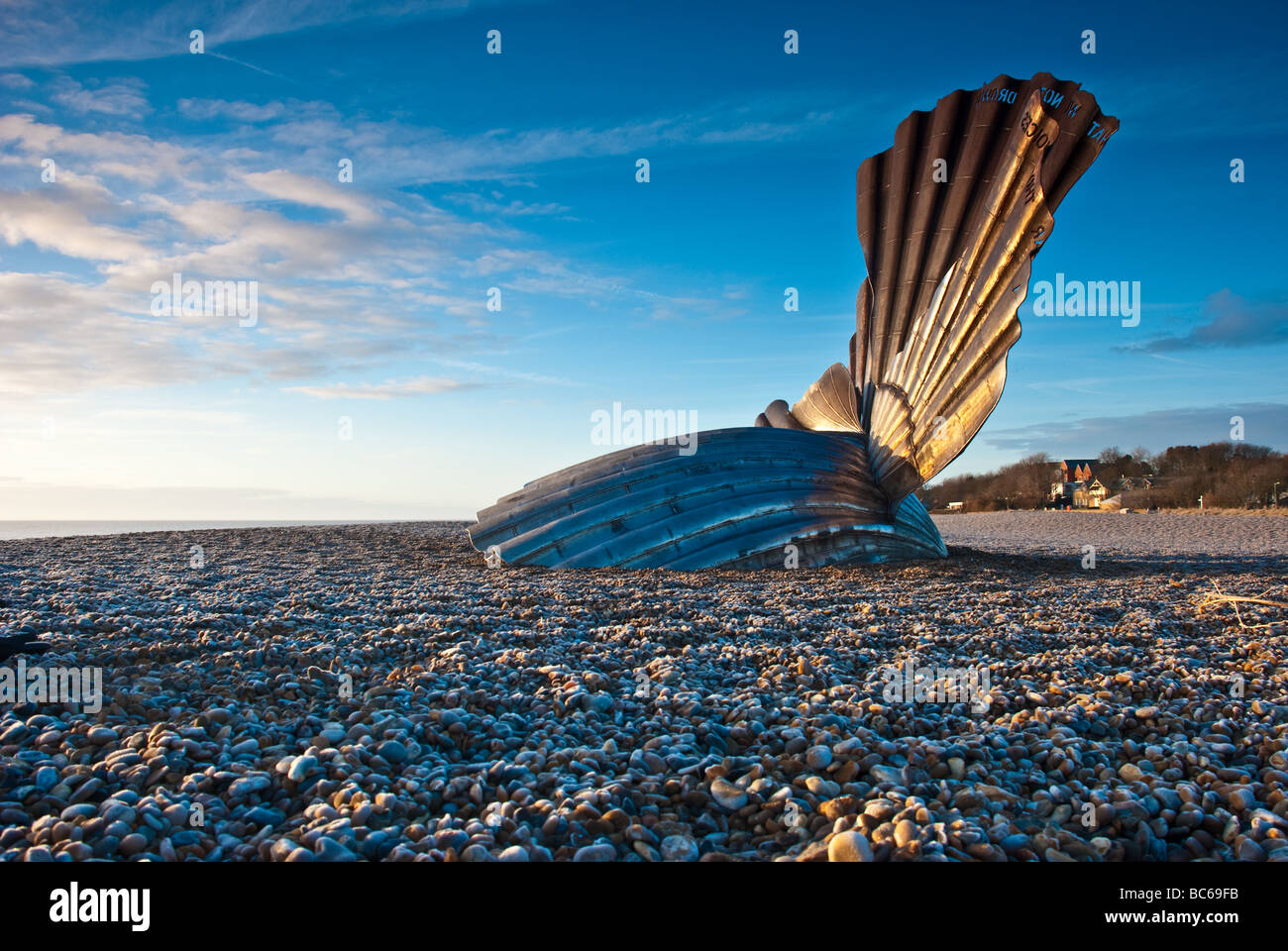 Shell Sculpture on Aldeburgh Beach in honour of Benjamin Britten Stock Photo
