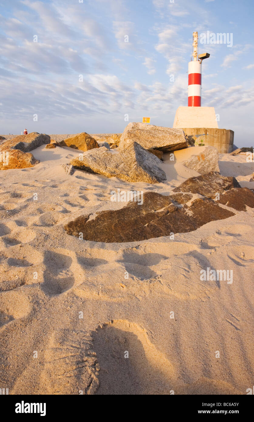 Small lighthouse in Esposende Northern Portugal Stock Photo