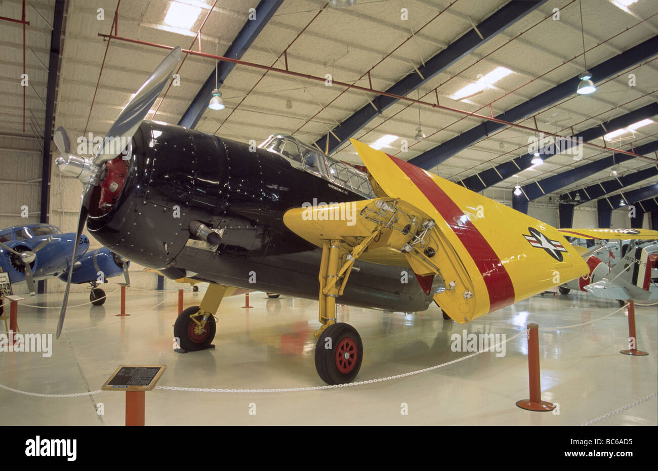 Grumman TBM 3U Avenger torpedo bomber displayed with folded wings at