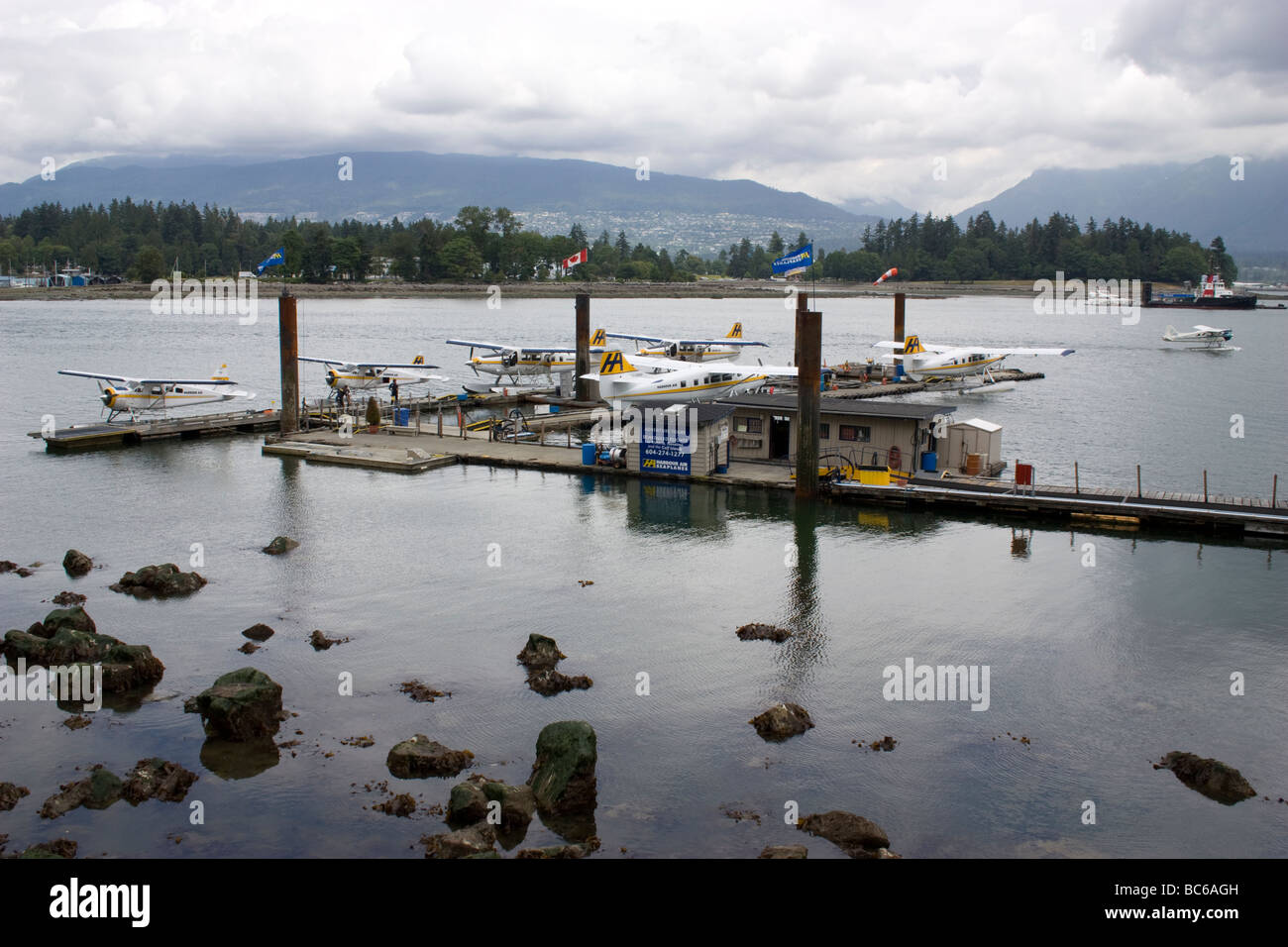 Vancouver Canada westcoast air float plane terminal to Vancouver island with beaver aircraft on water Stock Photo
