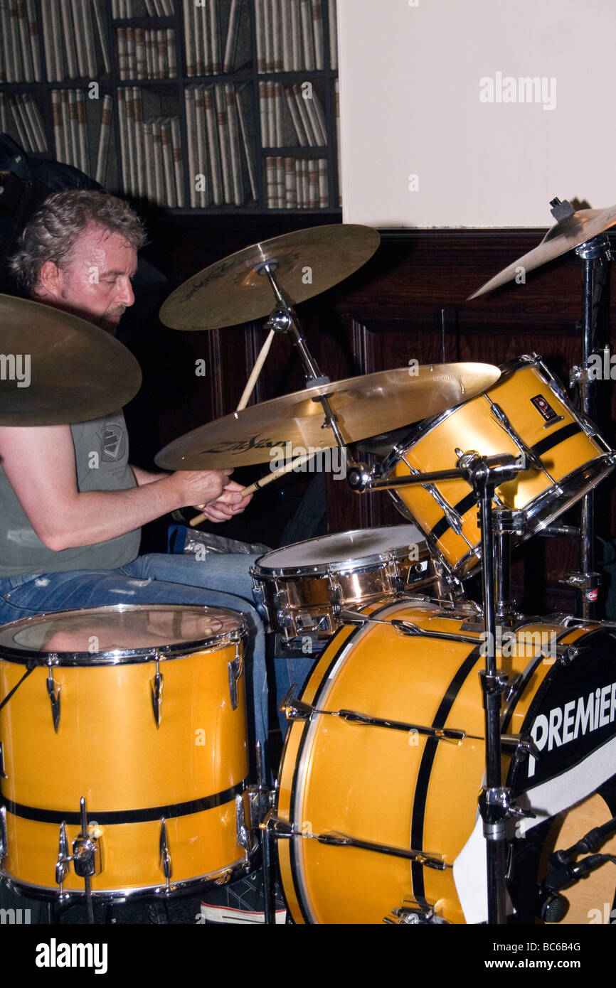 Son Henry Blues drummer performing live at The Town pub during the Blues bonanza in Dundee,UK Stock Photo