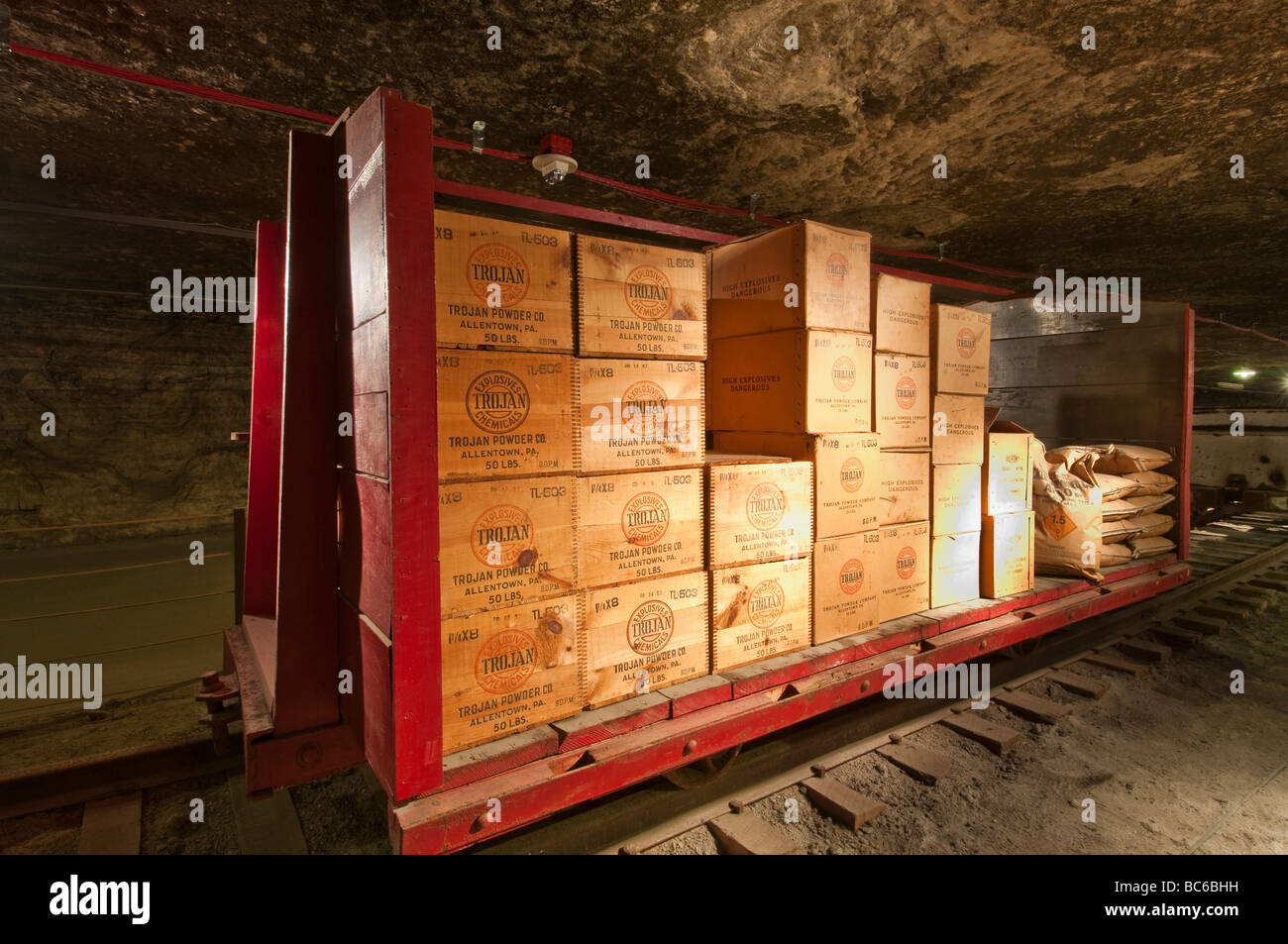 Explosives car, Kansas Underground Salt Museum, Hutchinson, Kansas. Stock Photo