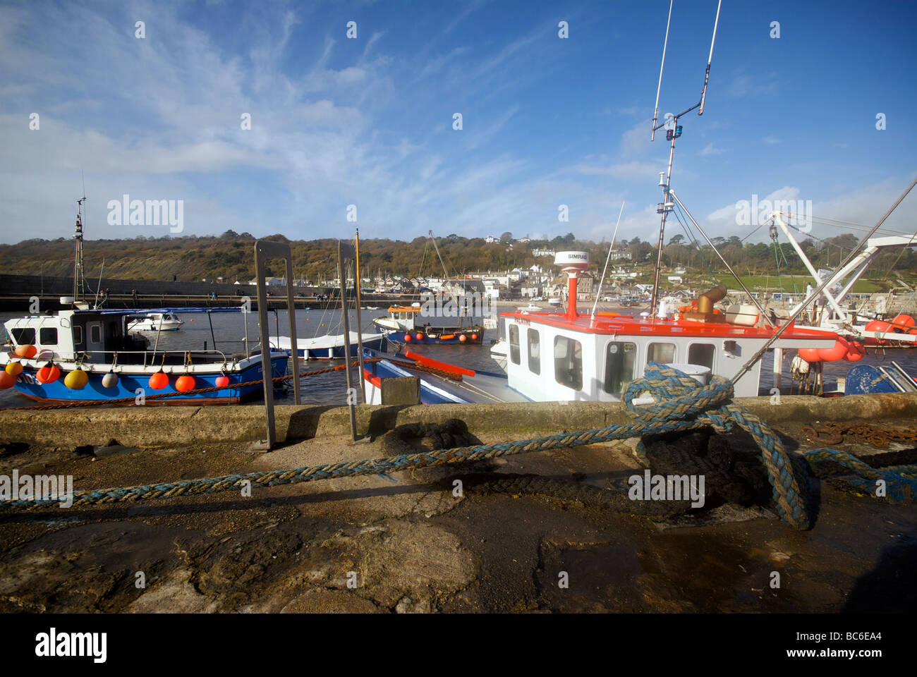 Lyme Regis Holiday Resort Dorset UK Harbour Quay Fishing Boats Stock ...
