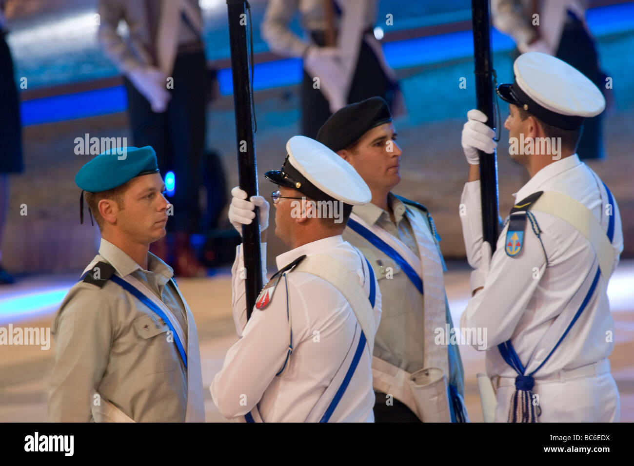 Israel Jerusalem Mount Herzl Israel s independence day parade 61 years to the state of Israel Military flag bearers on parade Stock Photo