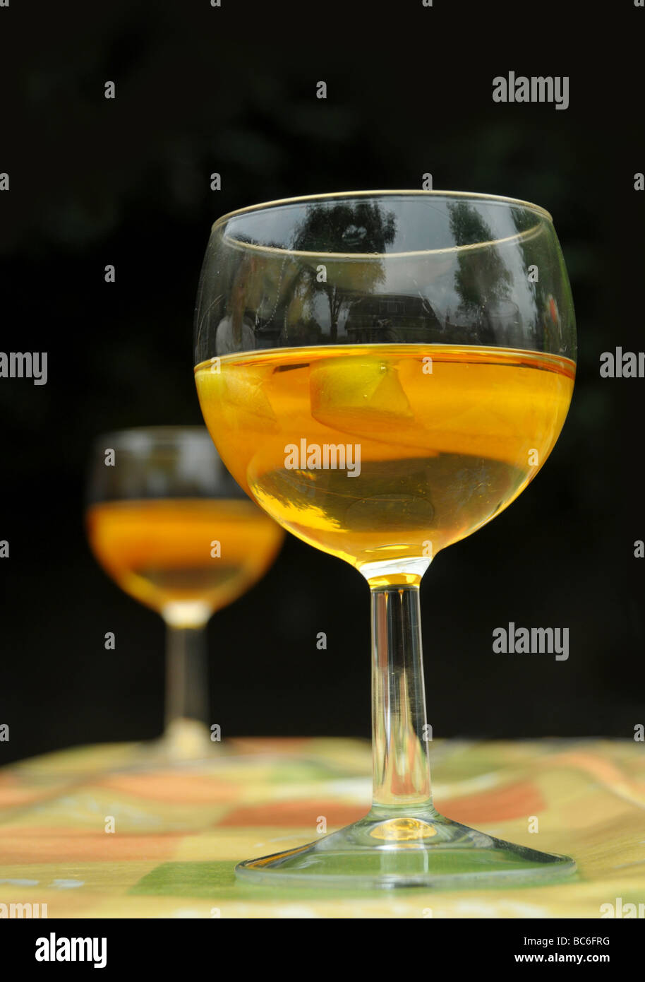 Wine glasses with fruit drink. Stock Photo