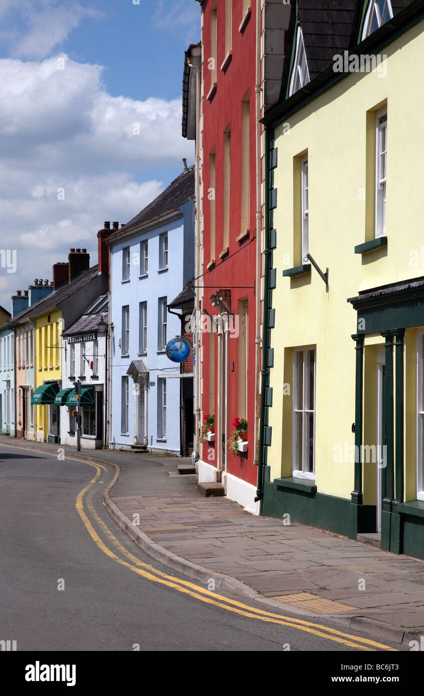 Attractive street in the small market town of Llandovery, on the River Tywi Stock Photo