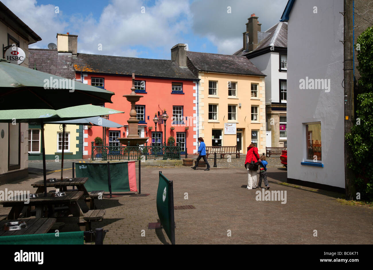 Attractive square in the small market town of Llandovery on the River Tywi Stock Photo