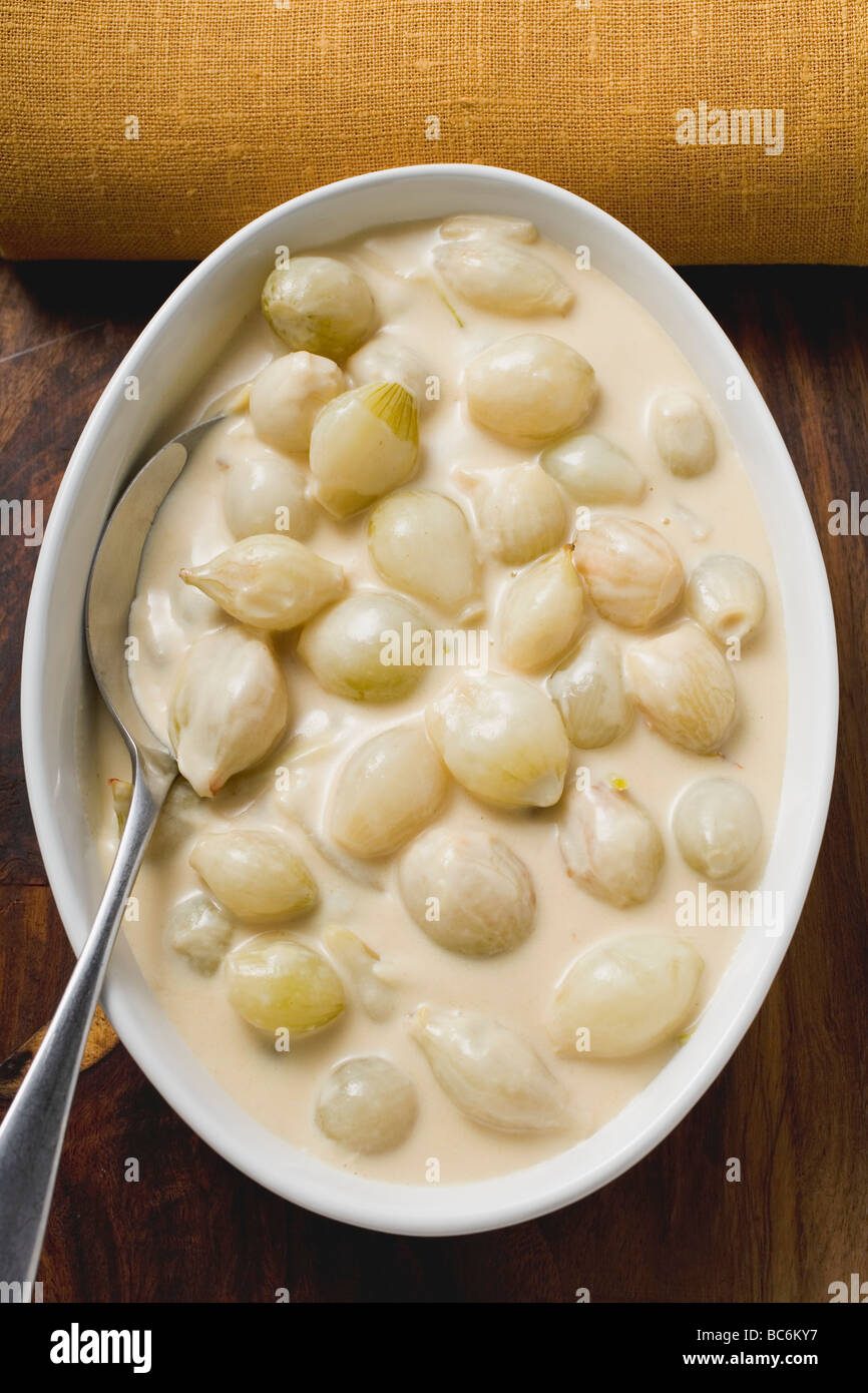Pearl onions in cream sauce (overhead view Stock Photo Alamy