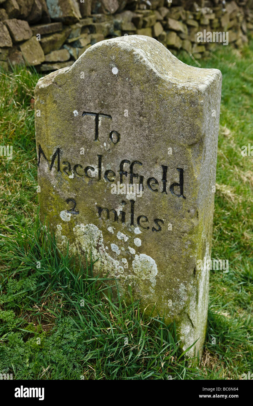 Old milestone at Tegg's Nose near Macclesfield, Cheshire, England Stock Photo
