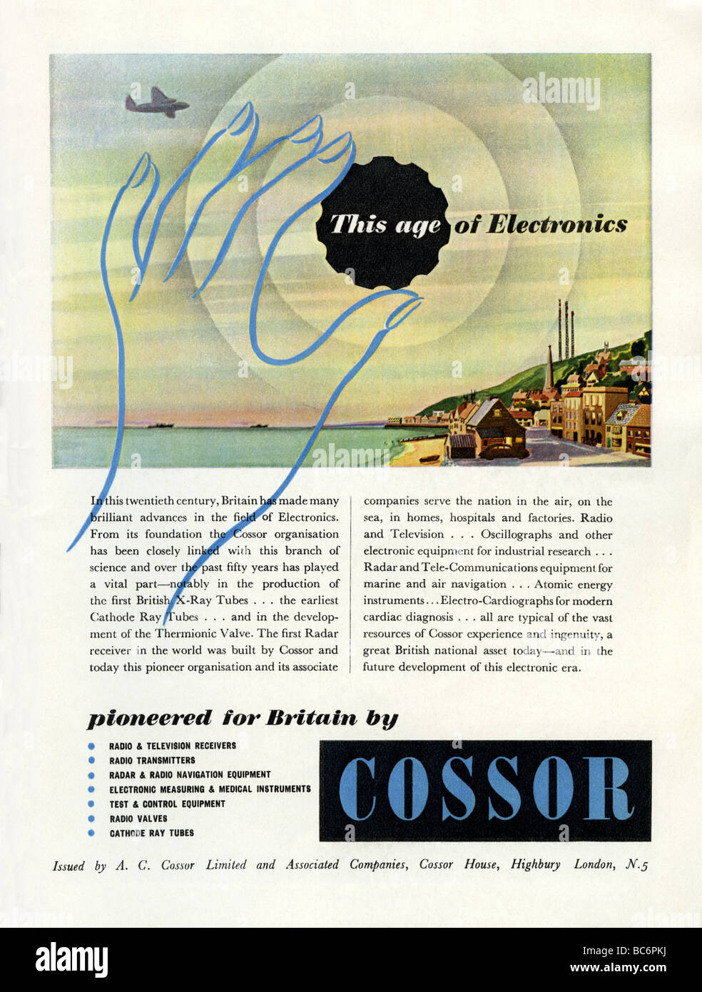 1951 colour advertisement for British electronics company Cosser Stock Photo