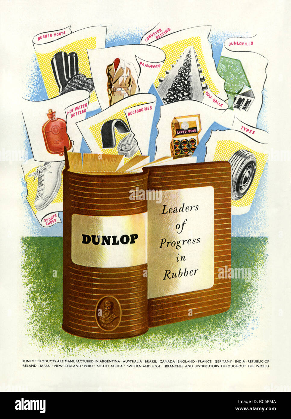 1951 colour advertisement for tyre (tire) and rubber goods manufacturer Dunlop Stock Photo