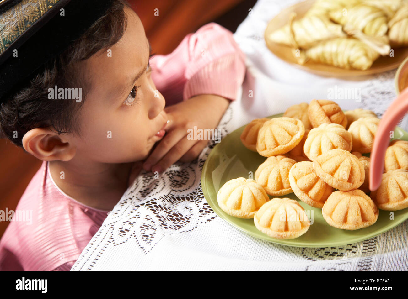 Little Malay Boy Can T Wait To Eat Food On The Table Stock Photo Alamy