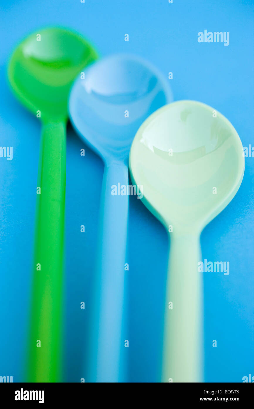 Three plastic spoons Stock Photo Alamy