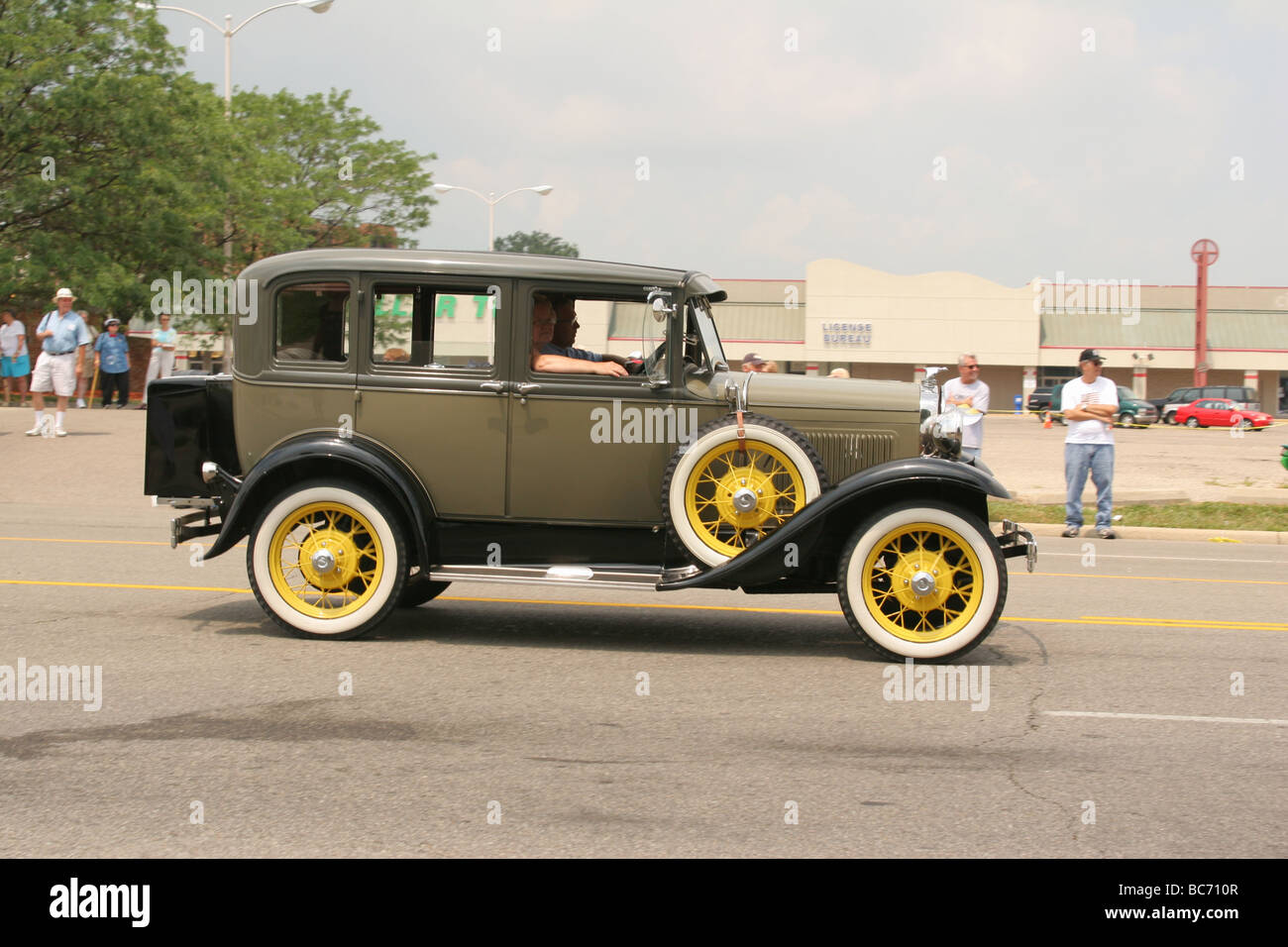 Auto 1930 Ford Model A Car Show at Hamilton Ohio Note motion blur of wheels and background Stock Photo