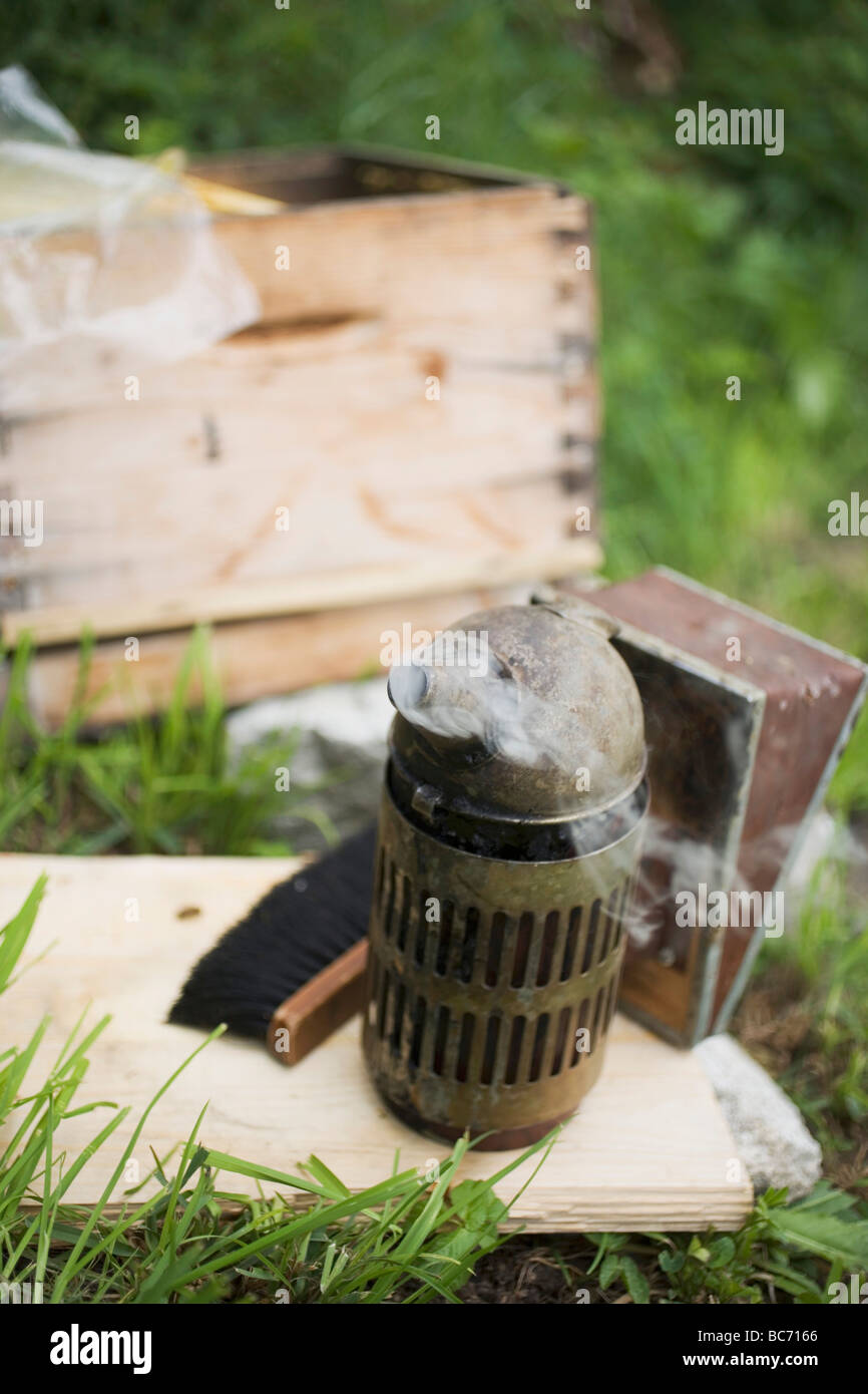 Beekeeping equipment and beehive - Stock Photo