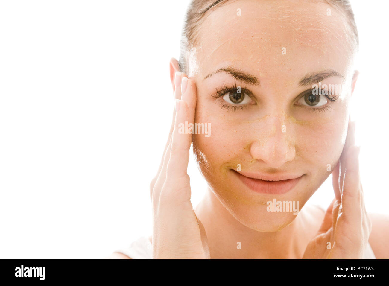 woman cleaning face with gel Stock Photo Alamy