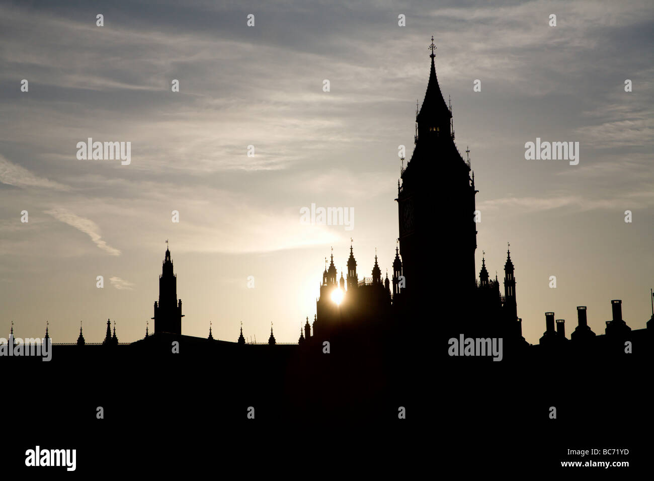London - sunset over Big Ben - silhouette Stock Photo