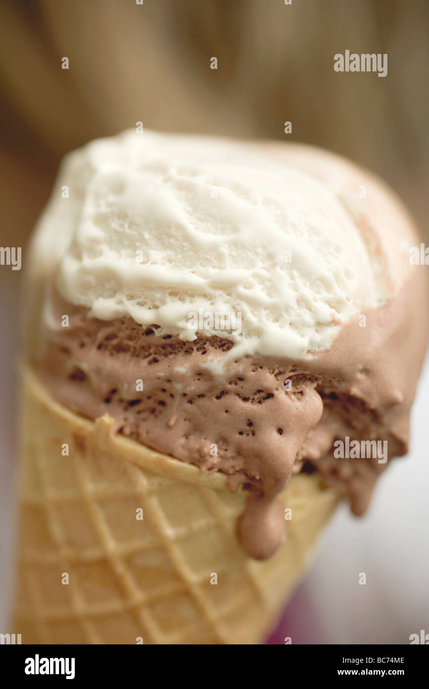 Vanilla and chocolate ice cream cone Stock Photo Alamy