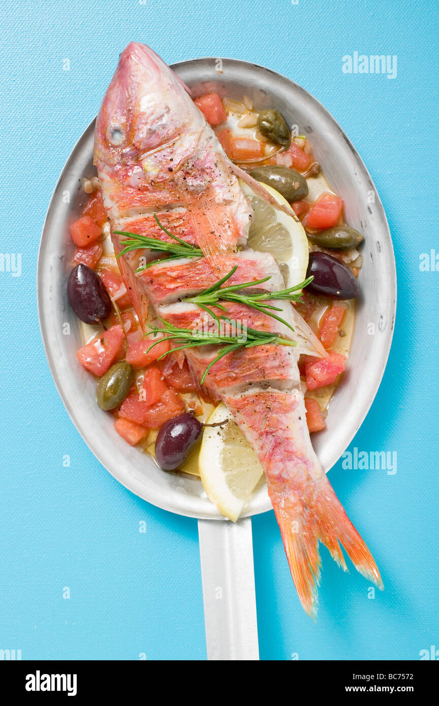 Fried red mullet on Mediterranean vegetables Stock Photo Alamy