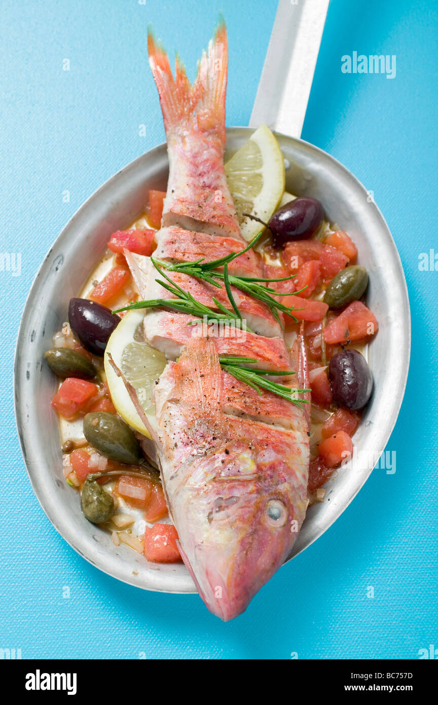 Fried red mullet on Mediterranean vegetables Stock Photo Alamy