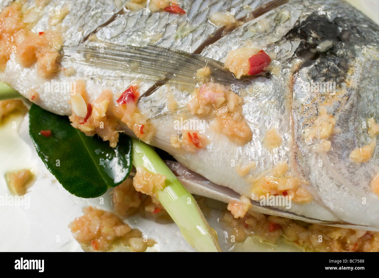 Marinated gilthead bream with lemon grass - Stock Photo