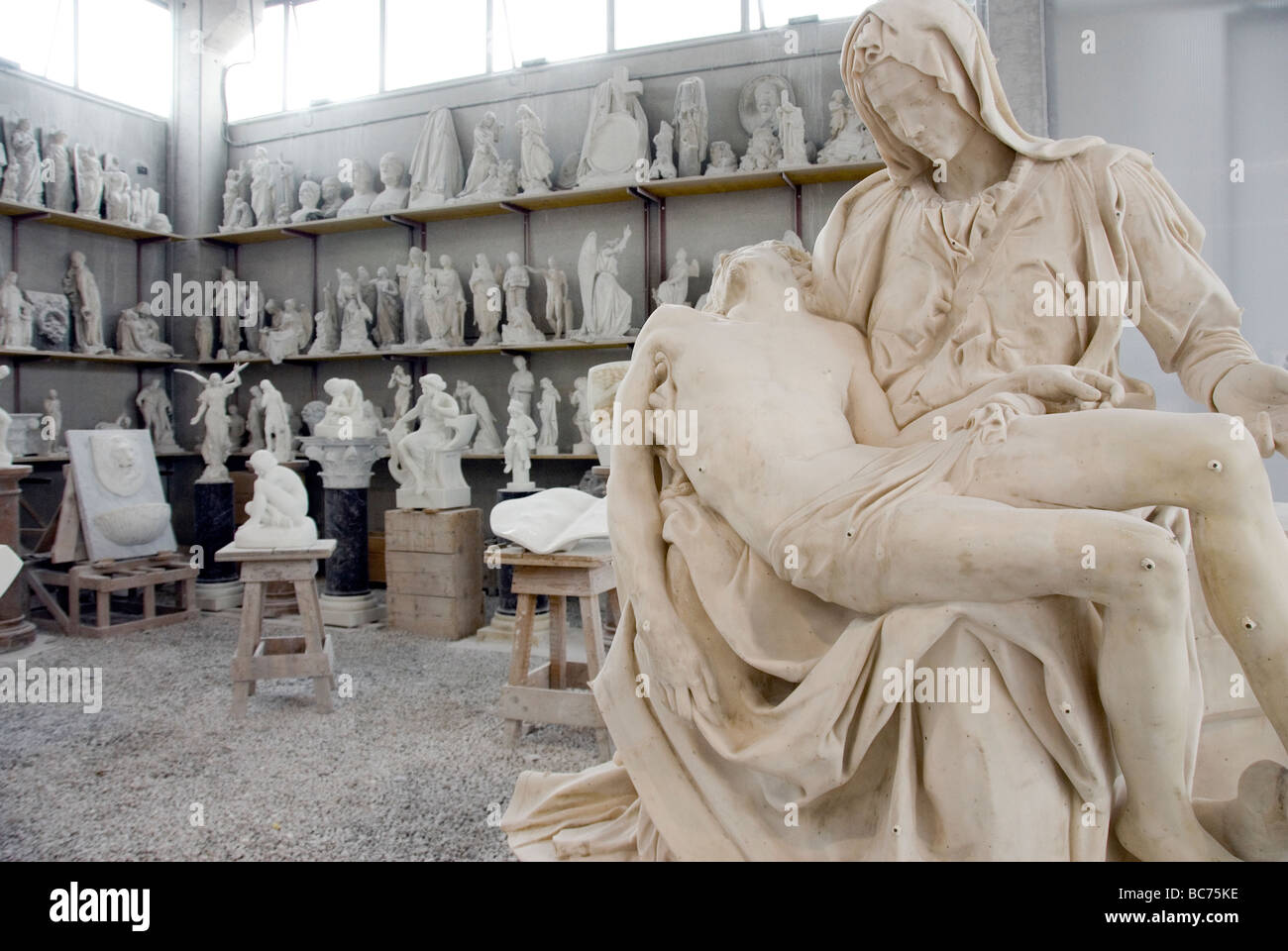 plaster cast of Micheangelo's Pieta in the huge of Cave