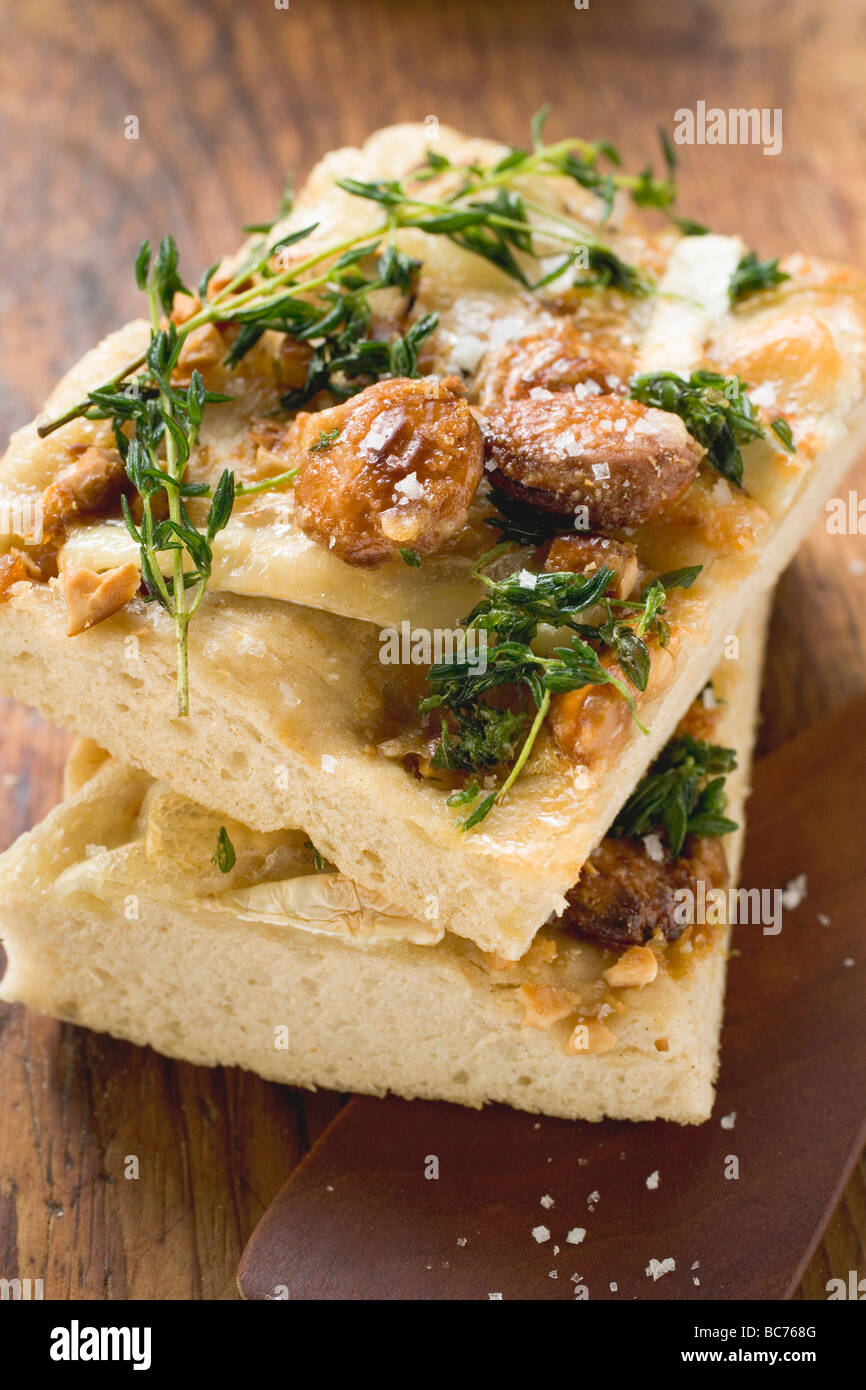 Focaccia with goat's cheese and almonds Stock Photo Alamy