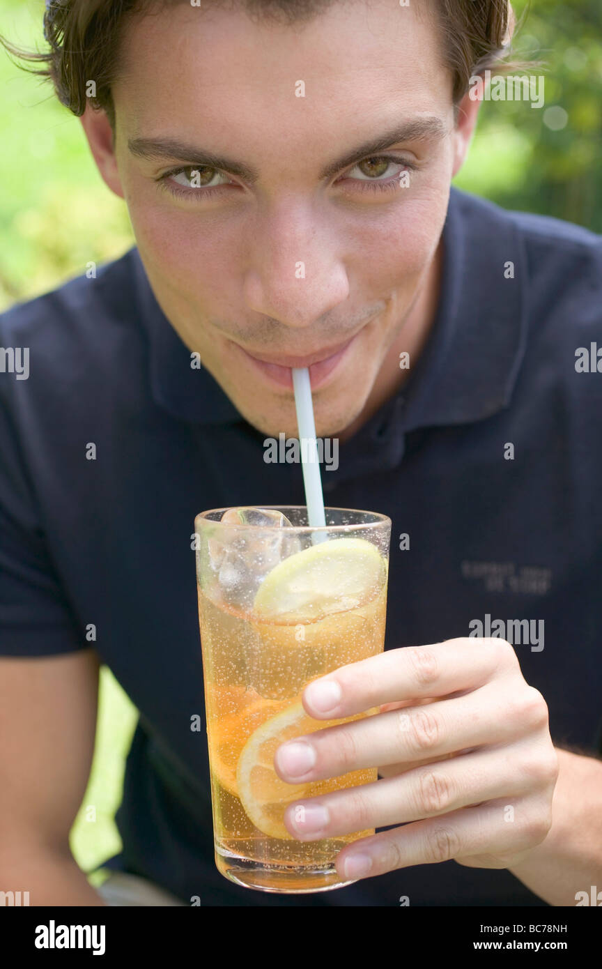 Cold Iced Tea with Lemon and Straw Stock Photo - Image of vintage, striped:  103468240